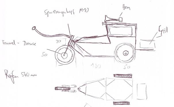 Hot Rod Handcart freehand sketch Skizze